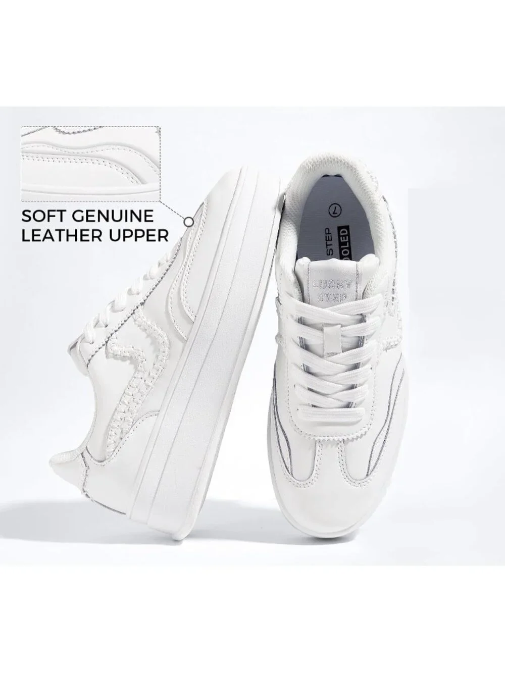 🆕Women's All White Platform Fashion Sneakers Thick Sole Casual Walking Shoes